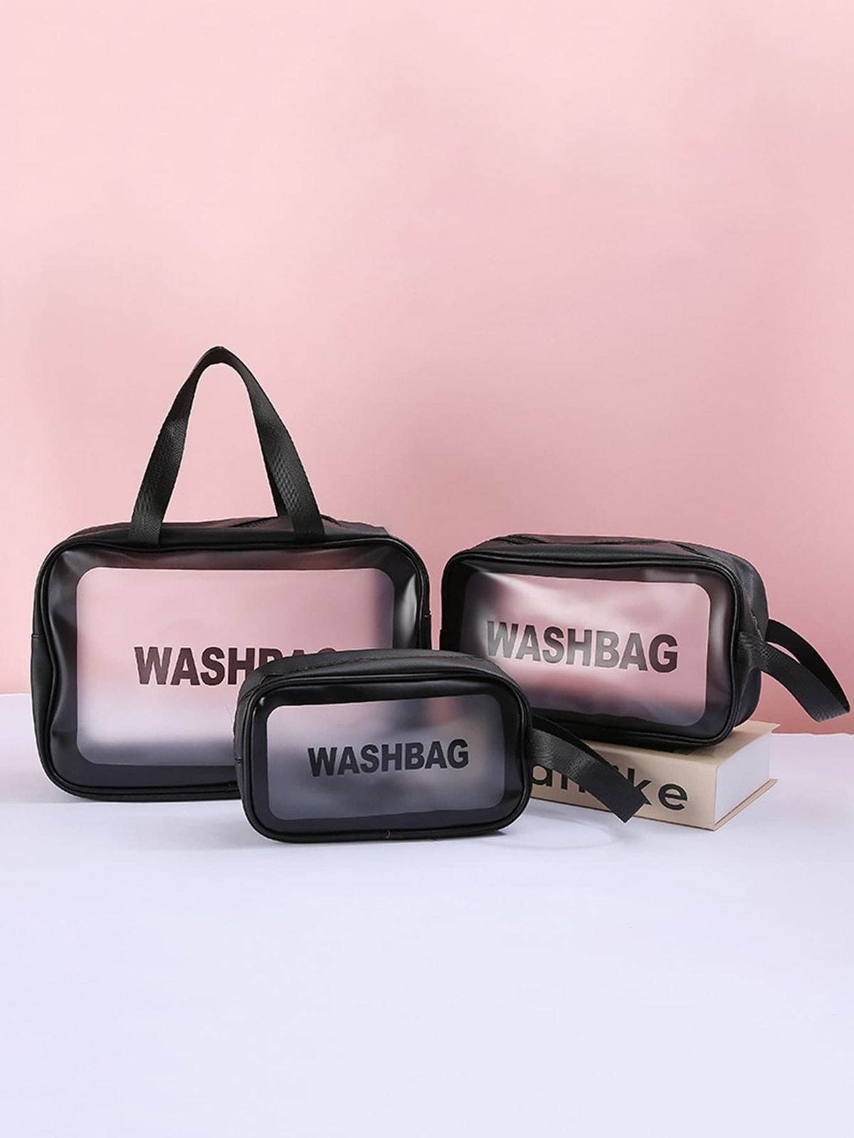 Pack de 3 Pcs Trousse Washbag Transparent pour Femme de Maquillage